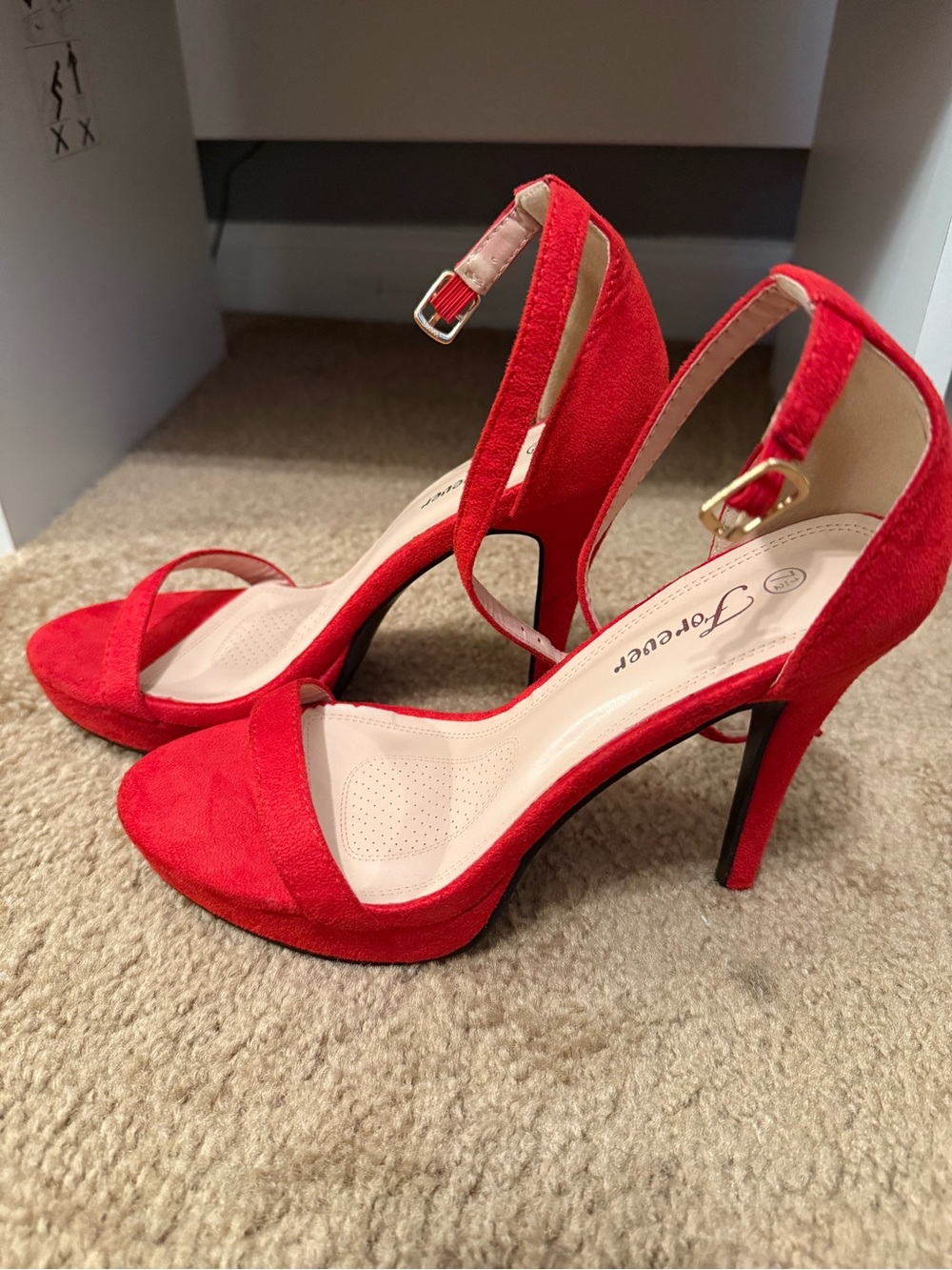 Forever 21 Red Suede Ankle-Strap Stiletto Heels